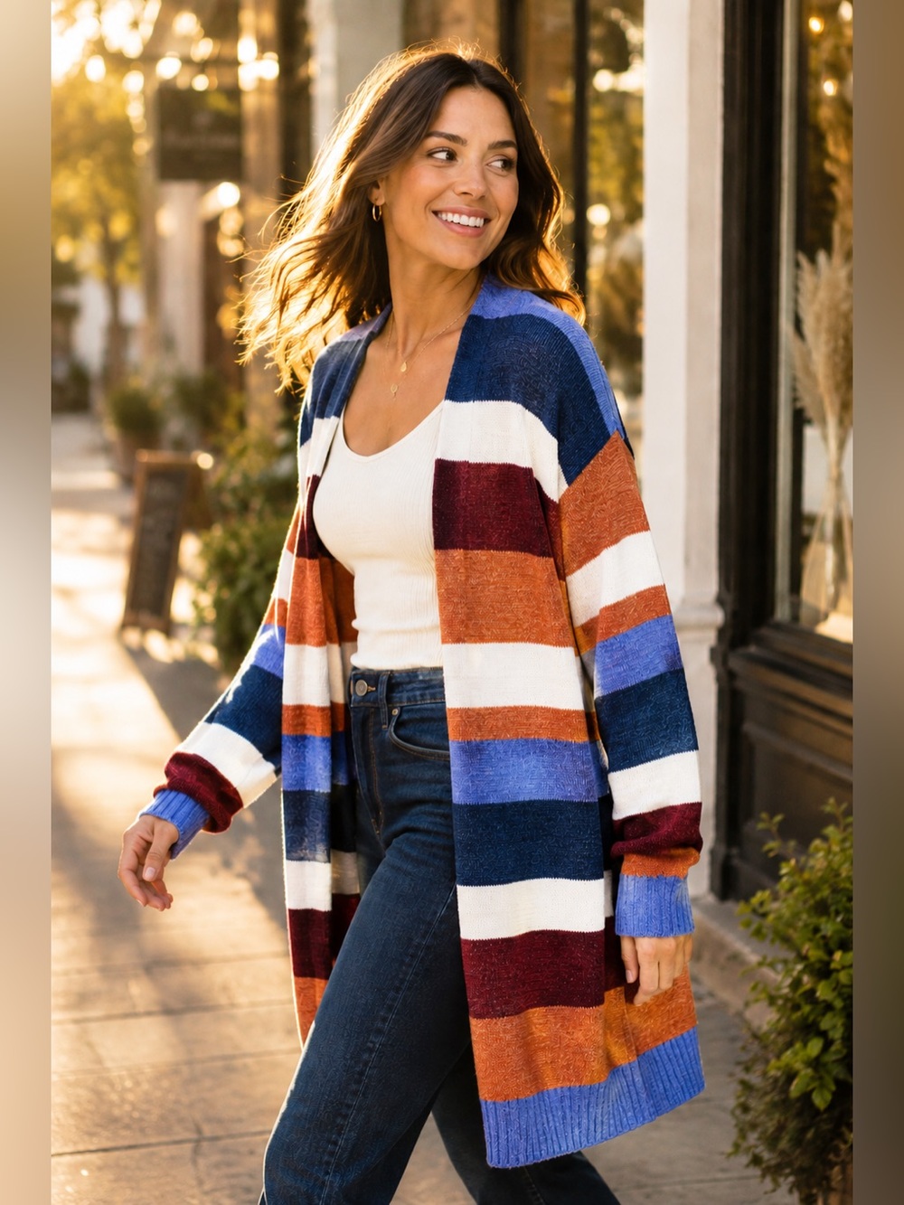 NWOT ECOWISH Colorblock Longline Cardigan L Retro Oversized Knit